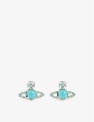 Vivienne Westwood Jewellery Petulla Orb-shaped Brass Stud Earrings In  Platinum / Turquoise | ModeSens