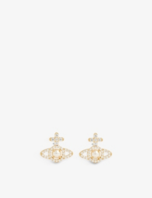 VIVIENNE WESTWOOD JEWELLERY Olympia brass and cubic zirconia stud earrings