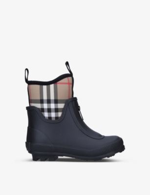 BURBERRY: Mini Flinton checked rubber rain boots 4-9 years