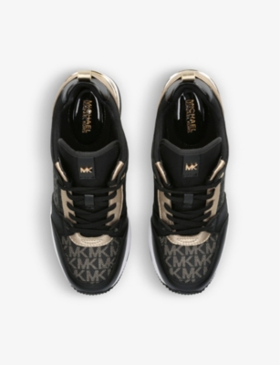 Michael Michael Kors Georgie Monogram-jacquard Wedge Leather And Woven  Low-top Trainers In Black/comb | ModeSens