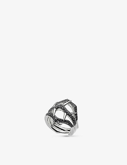 SHAUN LEANE: Blacktorn double branch sterling-silver and black spinel ring