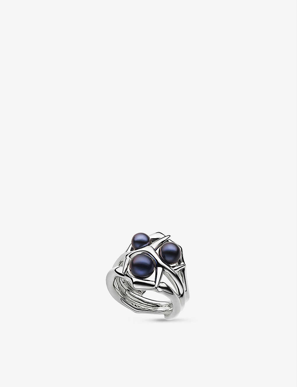 Shop Shaun Leane Womens Silver Blackthorn Double Branch Sterling-silver And Black Pearl Ring