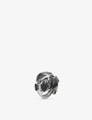 Shaun Leane Sterling Silver Blackthorn Leaf And Black Spinel Band Ring In Silver