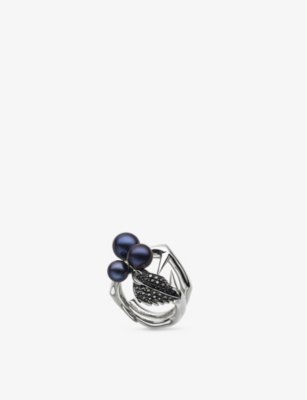 Shop Shaun Leane Women's Silver Blackthorn Sterling-silver, Black Pearl And Black Spinel Ring