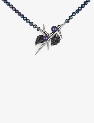 Shop Shaun Leane Women's Silver Blackthorn Double Leaf Sterling-silver, Black Pearl And Black Spinel Pend