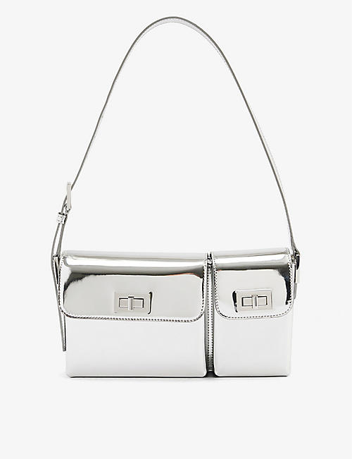 BY FAR: Billy metallic lacquered leather shoulder bag
