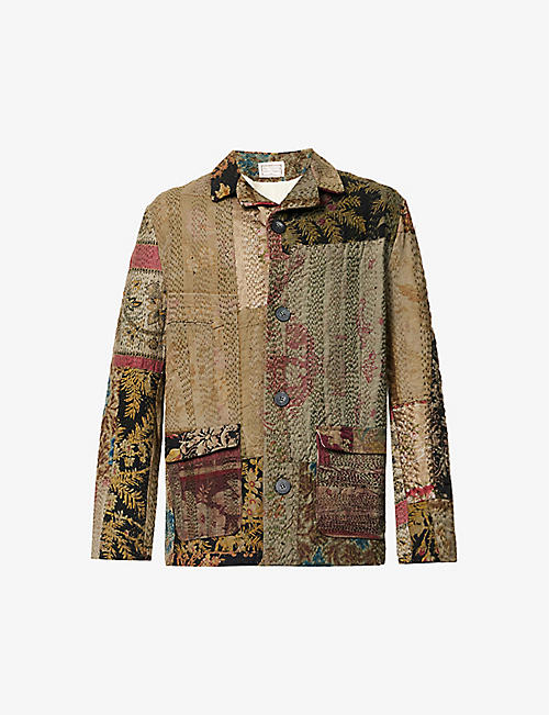 BY WALID: Noah patchwork-pattern collared cotton jacket