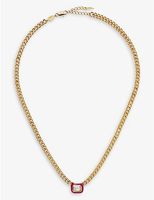 MISSOMA: Magenta enamel and crystal 18ct recycled gold-plated chain necklace