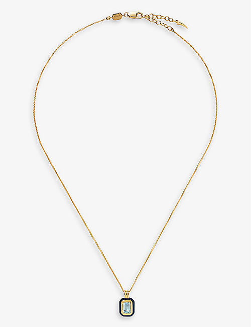 MISSOMA: Dark indigo enamel and stone 18ct recycled gold-plated necklace