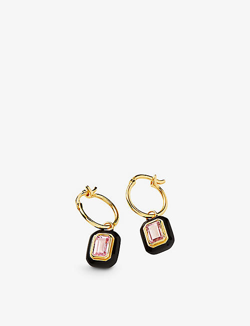 MISSOMA: Mini enamel and crystal 18ct recycled gold-plated sterling-silver hoop earrings
