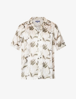 Frescobol Carioca Roberto Leaf-print Linen Shirt In Dark Oak