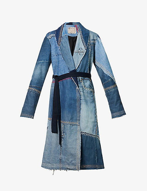 BY WALID: Patchwork relaxed-fit denim coat