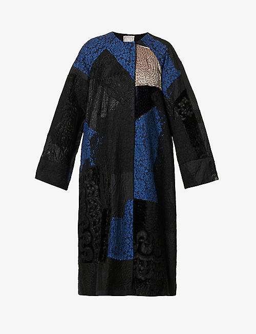 BY WALID: Nancy patchwork wide-sleeve silk jacket