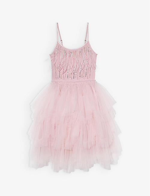 TUTU DU MONDE: Florence feather-embellished tiered tulle dress 4-11 years