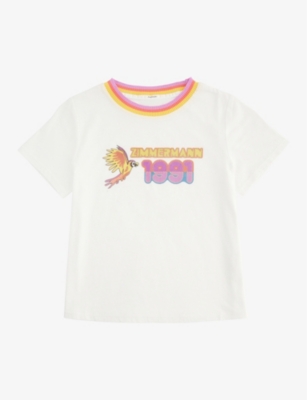 ZIMMERMANN ZIMMERMANN GIRLS IVORY KIDS PARROT GRAPHIC-PRINT COTTON-JERSEY T-SHIRT 4-12 YEARS,61579157