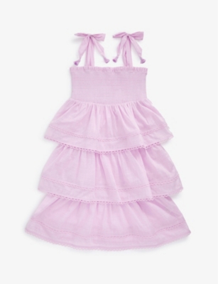 Zimmermann Kids' Clover Tie Shoulder Shirred Tiered Cotton Dress In Lilac