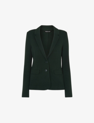 Whistles Womens Slim-fit Single-breasted Organic Cotton-jersey Blazer In Green
