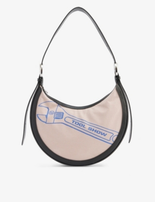 MARINE SERRE: Eclips recycled cotton and leather shoulder bag