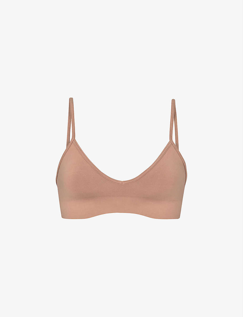 Skims Smoothing V-neck Stretch-woven Bralette In Brown