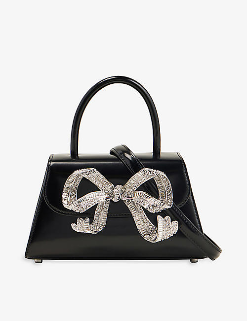 SELF-PORTRAIT: The Bow Mini diamanté and leather top-handle bag