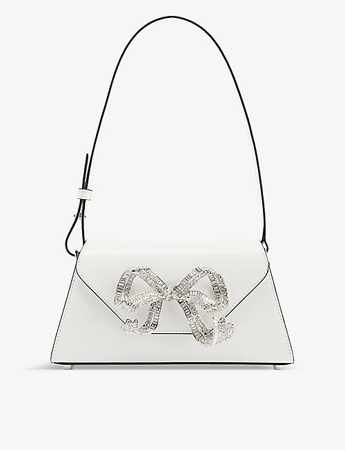 SELF PORTRAIT: The Bow Mini diamanté and leather shoulder  bag