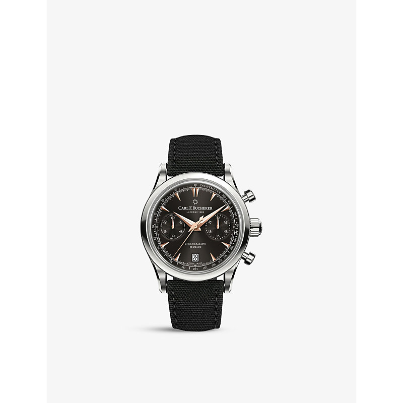 Carl F Bucherer 00.10927.08.33.01 Manero Flyback Stainless-steel And Woven Automatic Watch In Black