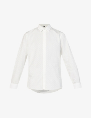 FENDI: Jacquard-pattern spread-collar cotton-poplin shirt