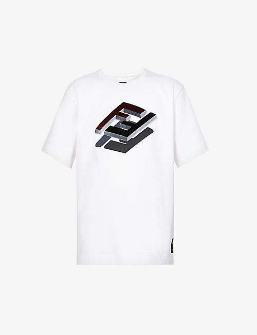 FENDI: 3D logo-embroidered short-sleeved cotton-jersey T-shirt