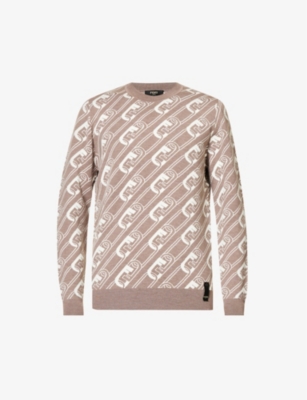 FENDI: Monogram-intarsia crewneck wool-blend jumper