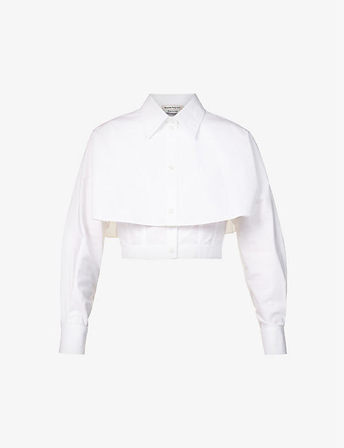 ALEXANDER MCQUEEN: Contrast-overlay cropped regular-fit cotton shirt