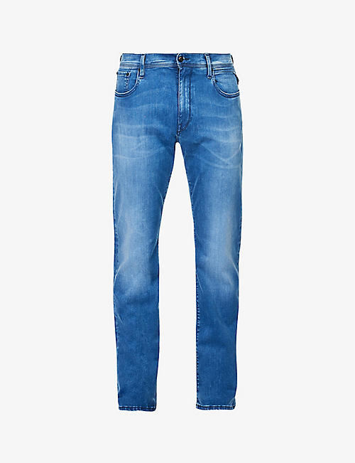 REPLAY: Slim-fit mid-rise stretch-denim jeans
