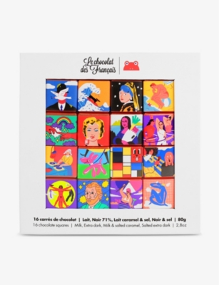 LE CHOCOLAT DES FRANCAIS: Assorted milk and dark chocolate box of 16 squares 80g
