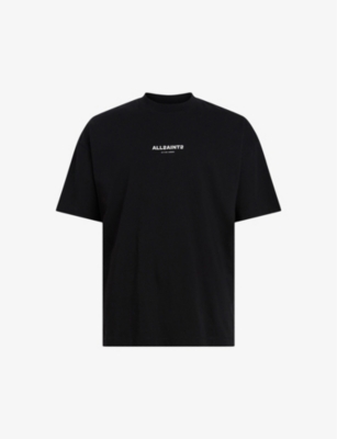 Allsaints Mens Jet Black Subverse Logo-print Cotton T-shirt