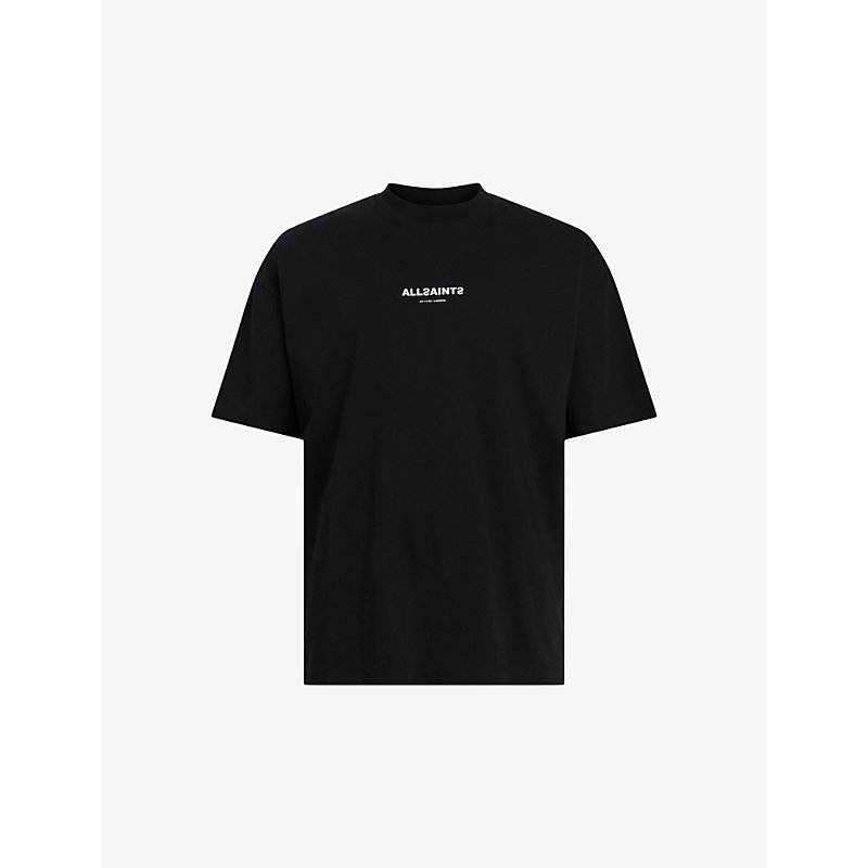 Allsaints Mens Jet Black Subverse Logo-print Cotton T-shirt
