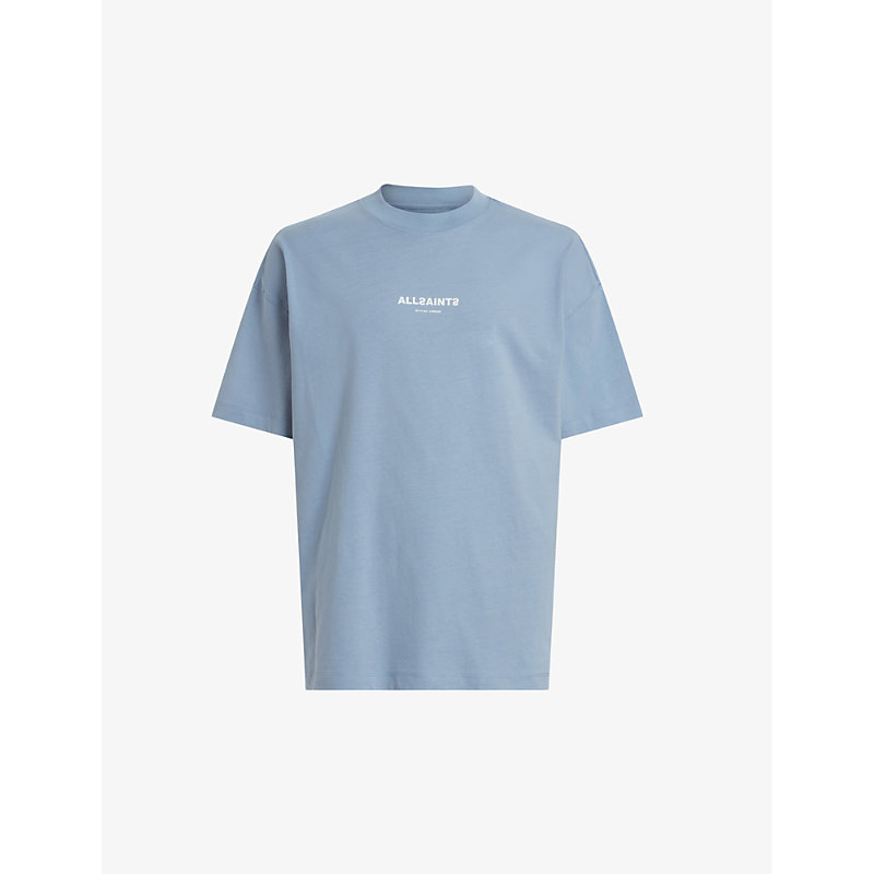 Shop Allsaints Men's Violet Blue Subverse Logo-print Cotton T-shirt