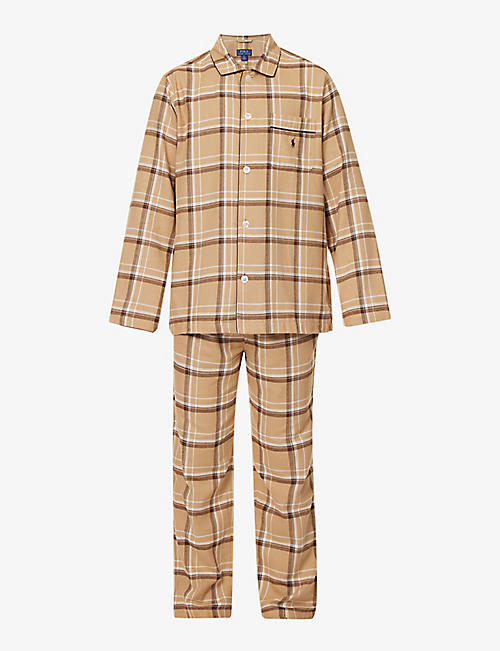 POLO RALPH LAUREN: Brand-embroidered flannel cotton-blend pyjamas
