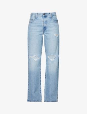 LEVI'S LEVIS WOMENS FLEA MARKET FIND BAGGY BOOTCUT STRAIGHT-LEG MID-RISE DISTRESSED JEANS,61741646