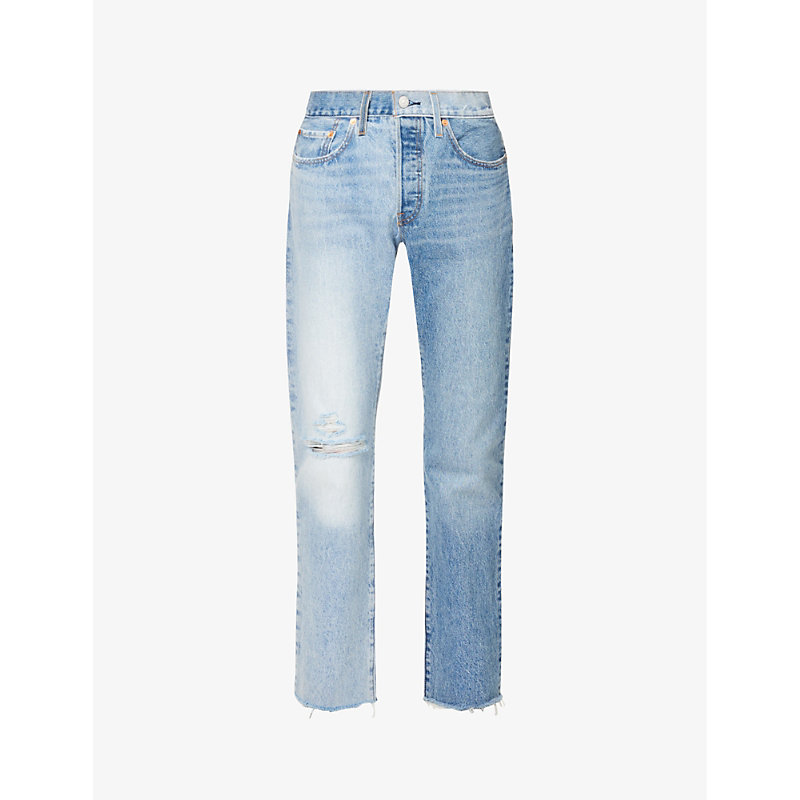 Levi's Levis Womens Two Tone Indigo 501 Spliced-wash Straight-leg Jeans In Blue