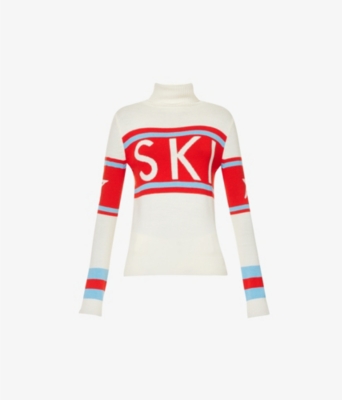 Perfect Moment Ski Merino Jumper In Snow White Burnt Orange