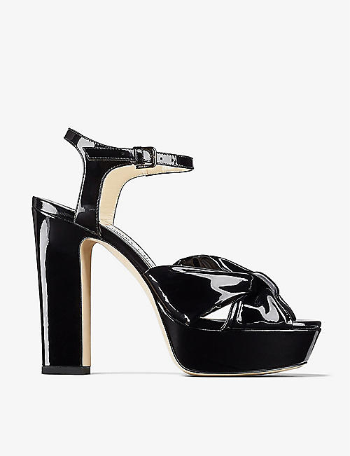 JIMMY CHOO: Heloise 120 knotted-strap patent-leather platform heels
