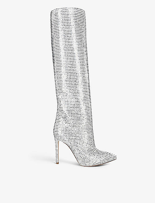 PARIS TEXAS: Holly crystal-embellished suede heeled boots