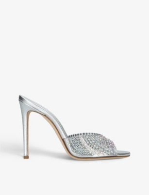 Paris Texas Crystal-embellished High-heel Mules In Silver