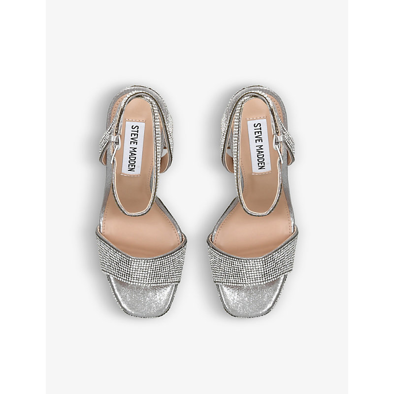 Shop Steve Madden Lessa R Rhinestone-embellished Woven Platform Sandals In Silver