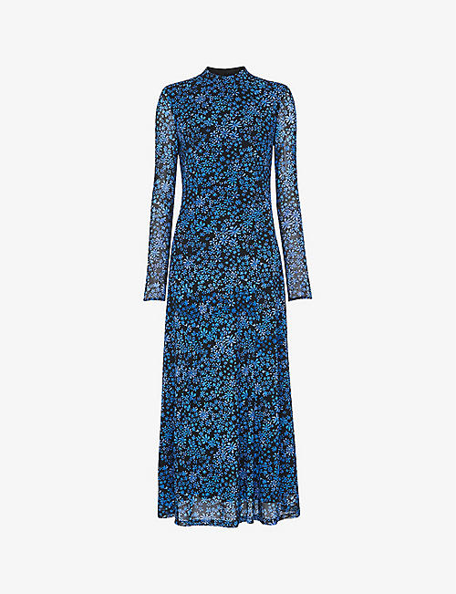 WHISTLES: Boho floral-print roll-neck mesh polyester midi dress