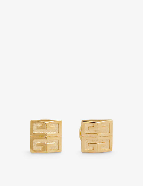 GIVENCHY: Logo-engraved brass stud earrings