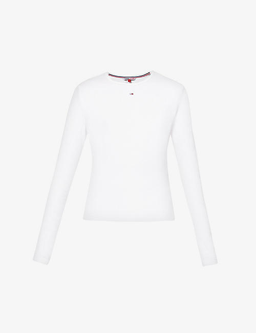 TOMMY JEANS: Logo-print embroidered stretch-cotton top