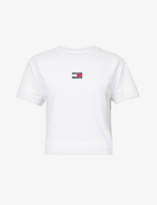 TOMMY JEANS: Embroidered logo-patch cotton-blend T-shirt