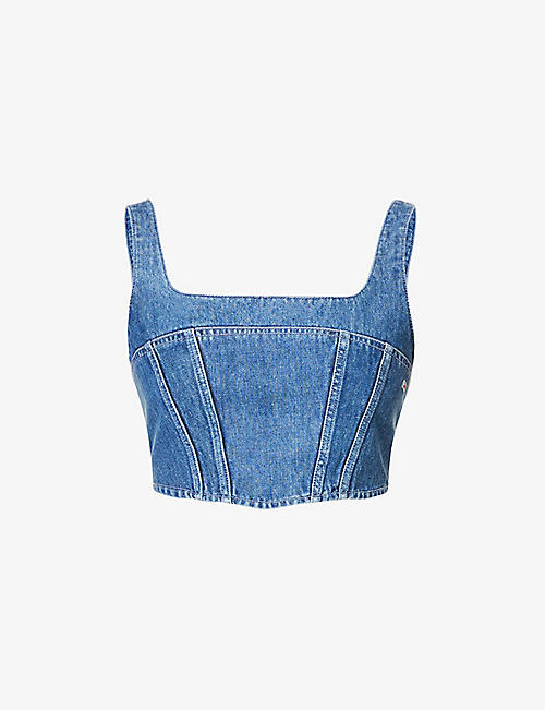 TOMMY JEANS: Brand-embroidered denim corset top
