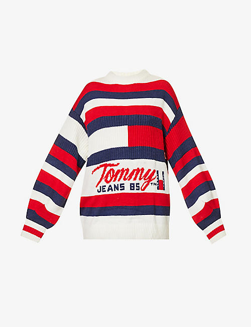 TOMMY JEANS: Logo-intarsia striped oversized knitted jumper