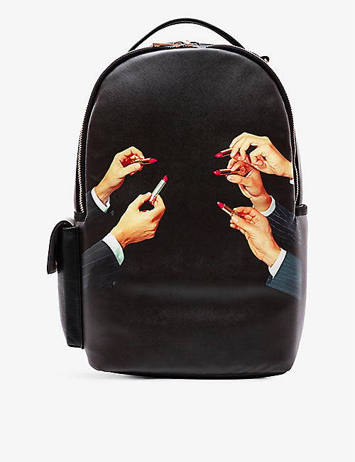 SELETTI: Seletti Wears Toiletpaper Lipstick graphic-print faux-leather backpack